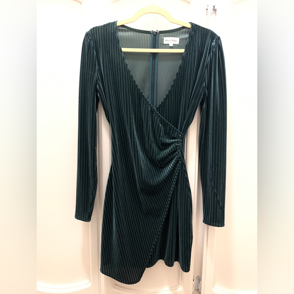 Privacy Please Teal Blue Green Velvet Stripped Mini Dress Size Small